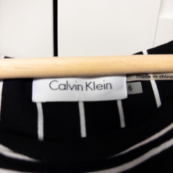 Calvin Klein Cotton Stretch Black and White Striped Dress Women’s Size 6 - Picture 3 of 4
